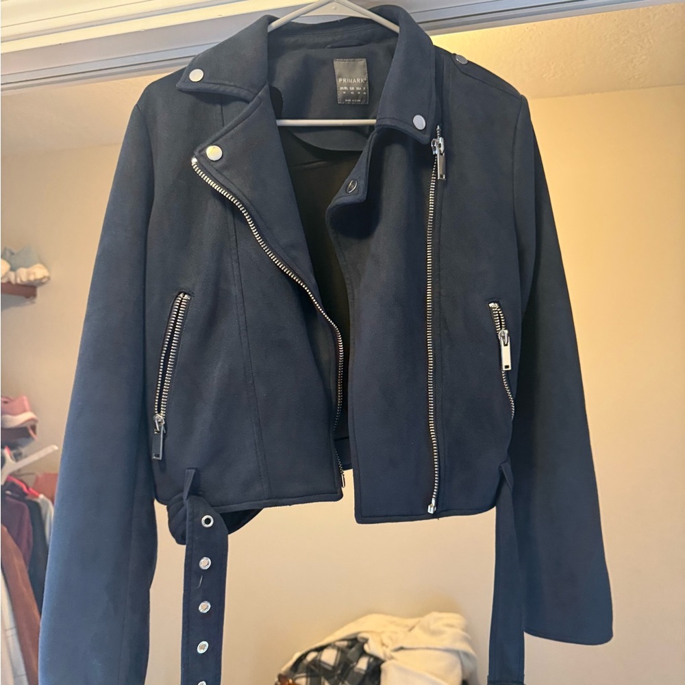 Navy Blue Biker Velvet Jacket